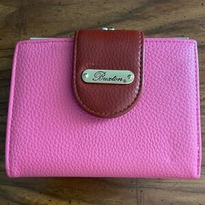 Buxton Beautiful Vegan Leather Lexington Wallet Pink Brown Tan Kisslock